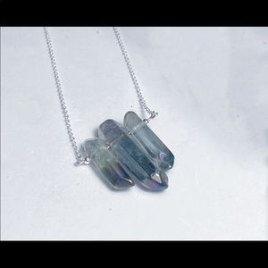 Blue Aura Quartz Crystal Bar Necklace